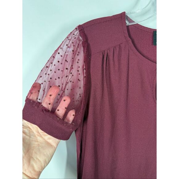 005 --- Flower and Feather Keyhole Neckline Sheer Puff Polk a Dot Sleeve Sweater - Picture 5 of 8